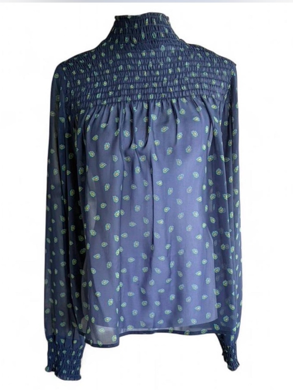 Abercrombie & Fitch Smocked High-Neck Navy Floral Long-Sleeve Blouse